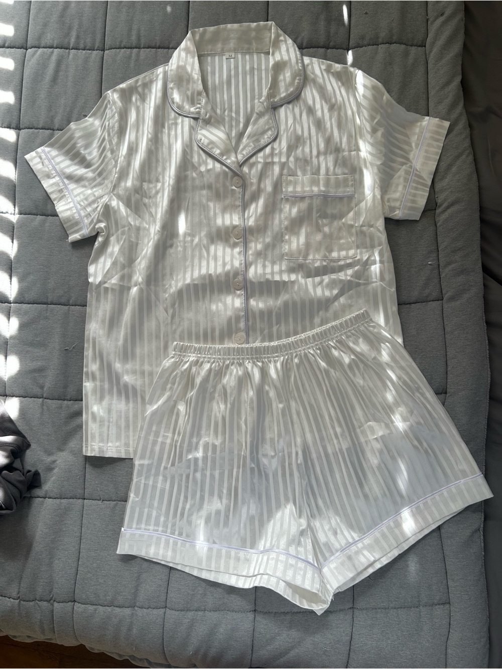 SHEIN White Satin Stripe Short Pajama Set